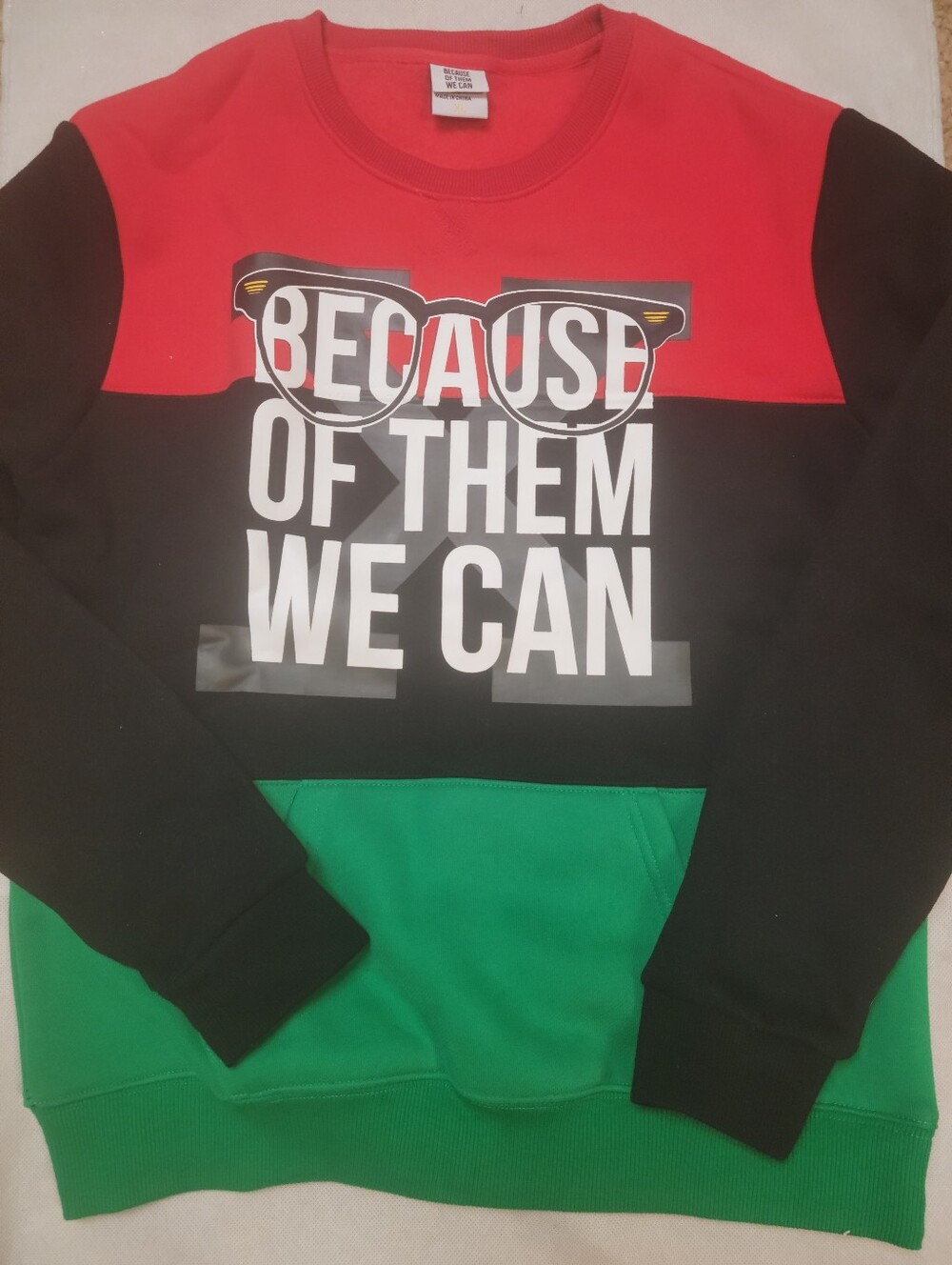 NWOT Because Of Them We Can Malcom X Red Black Green sweatshirt Kids XL